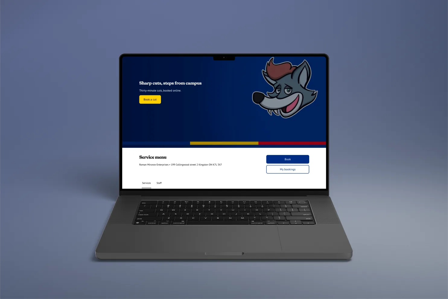 The Square storefront: live availability, booking and payment, on a platform the shop can maintain itself.