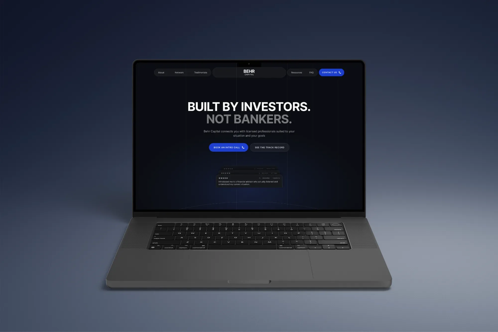 The home page: the positioning stated first, with a client proof point directly beneath it.