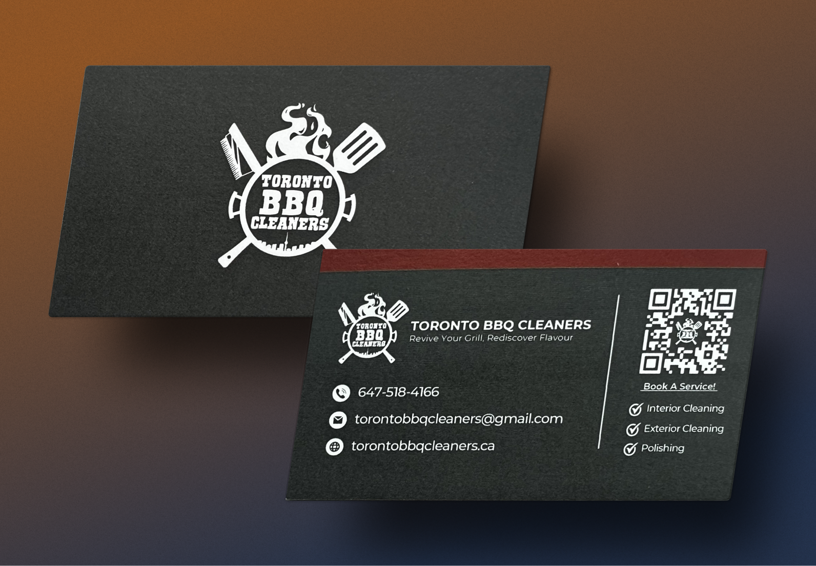 Toronto BBQ Cleaners business cards, front and back