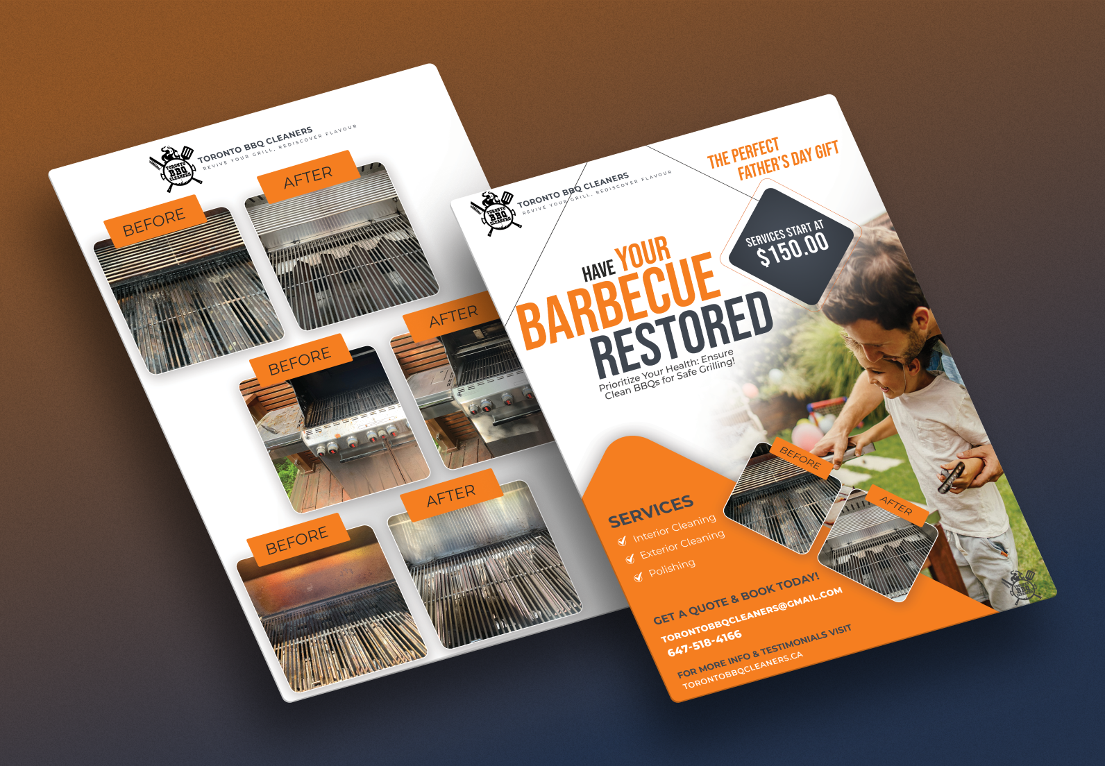 Toronto BBQ Cleaners promotional flyers, front and back