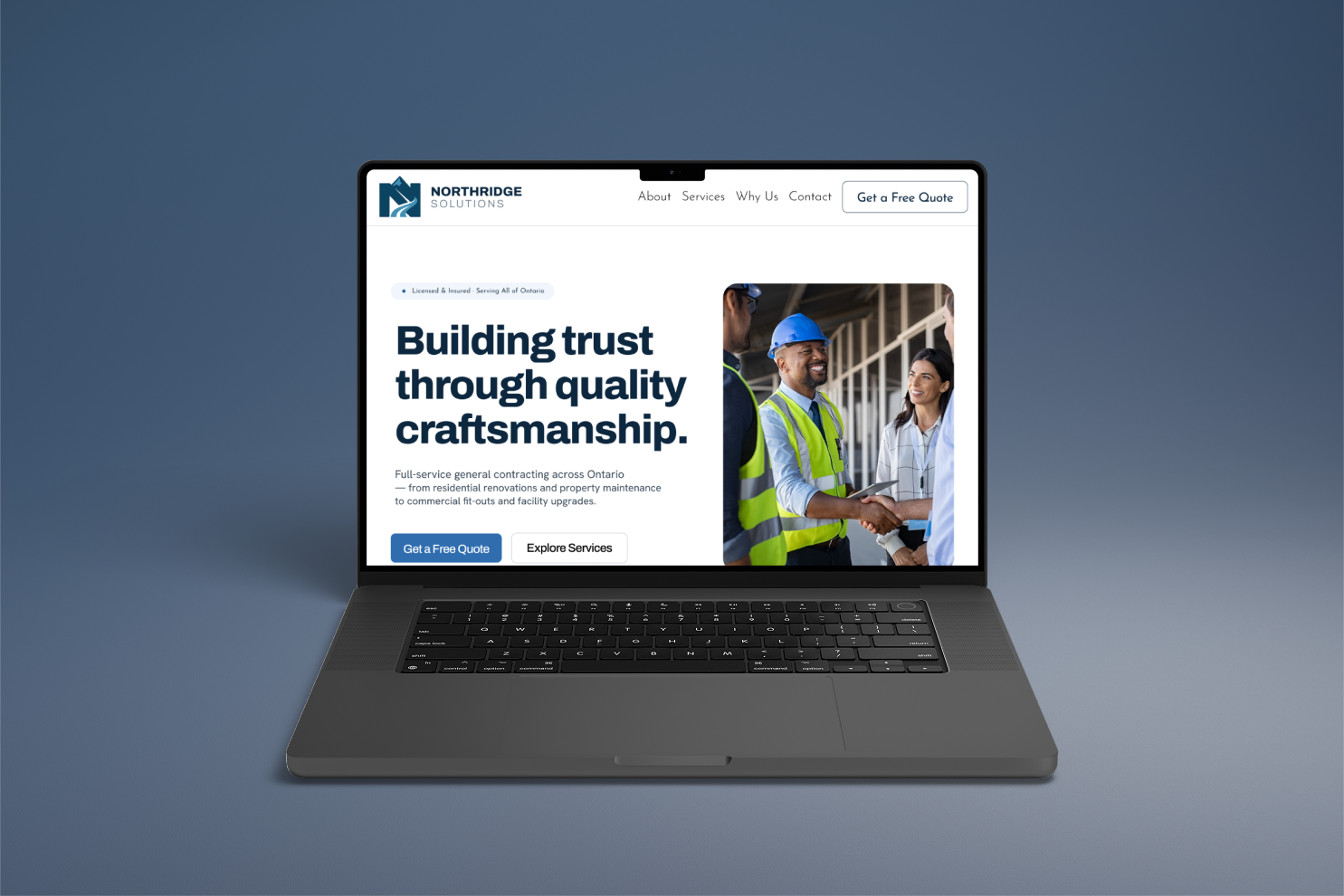 Northridge Solutions homepage shown on a laptop