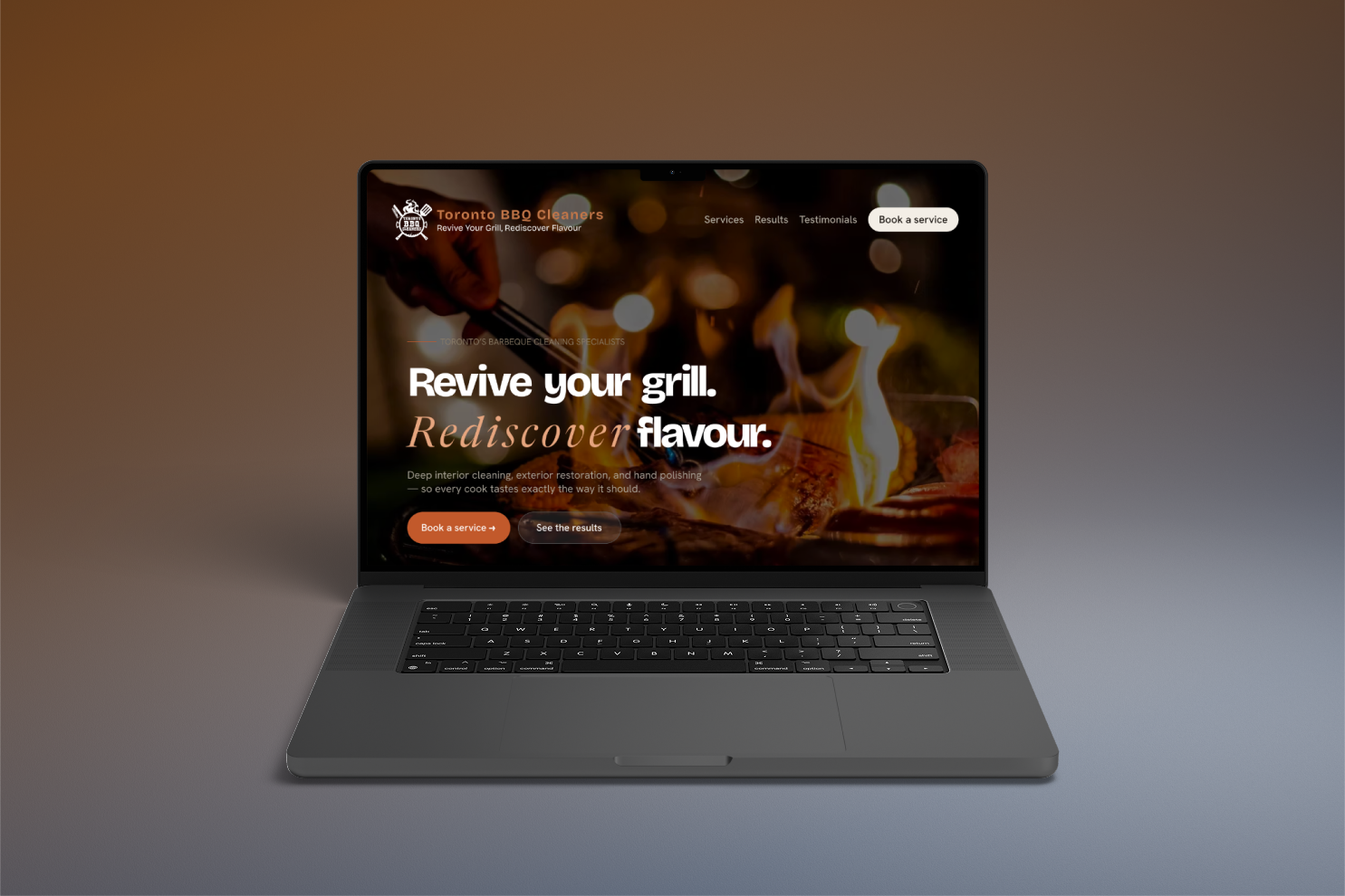 Toronto BBQ Cleaners homepage shown on a laptop