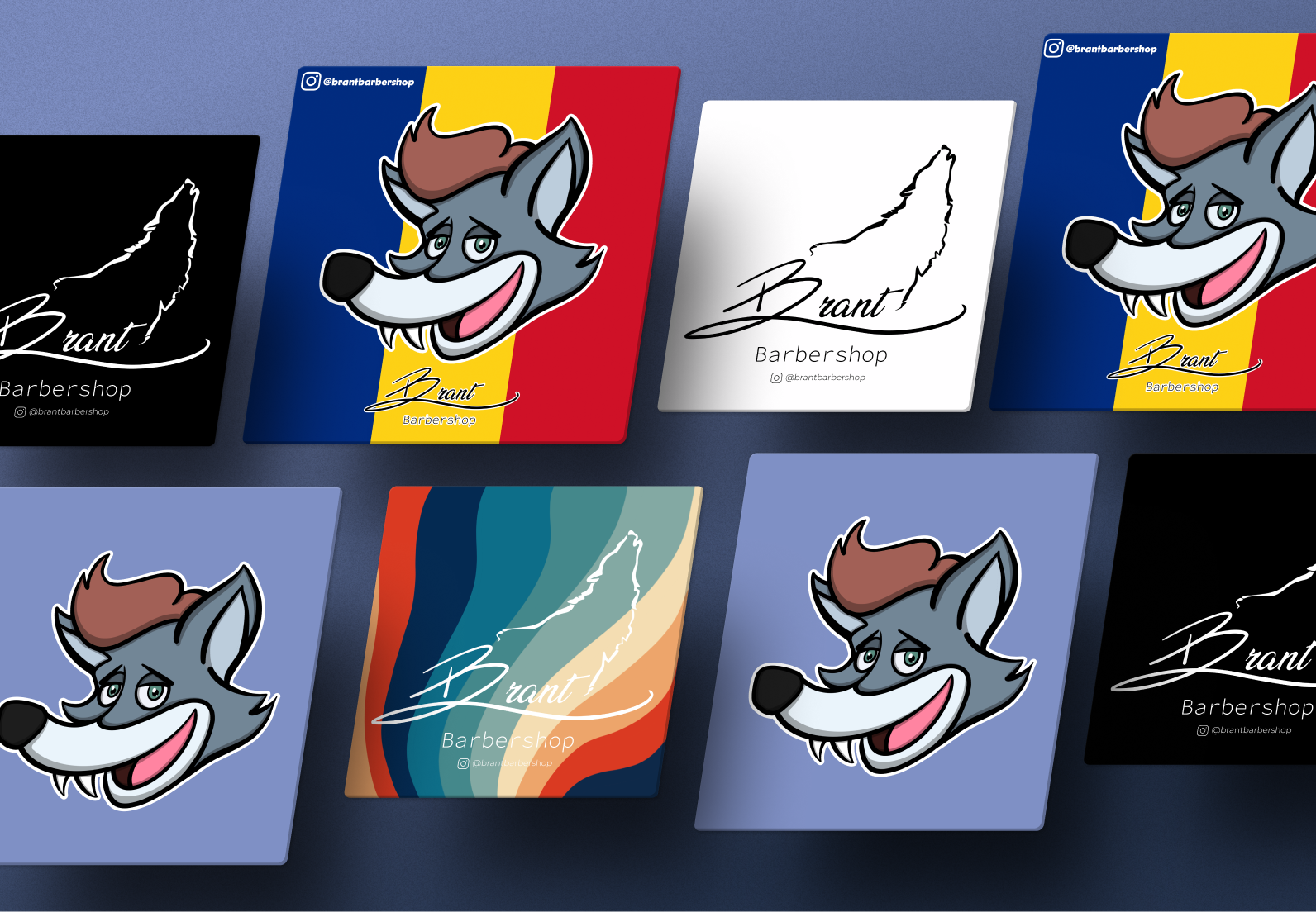 Brant Barbershop stickers and wolf mascot