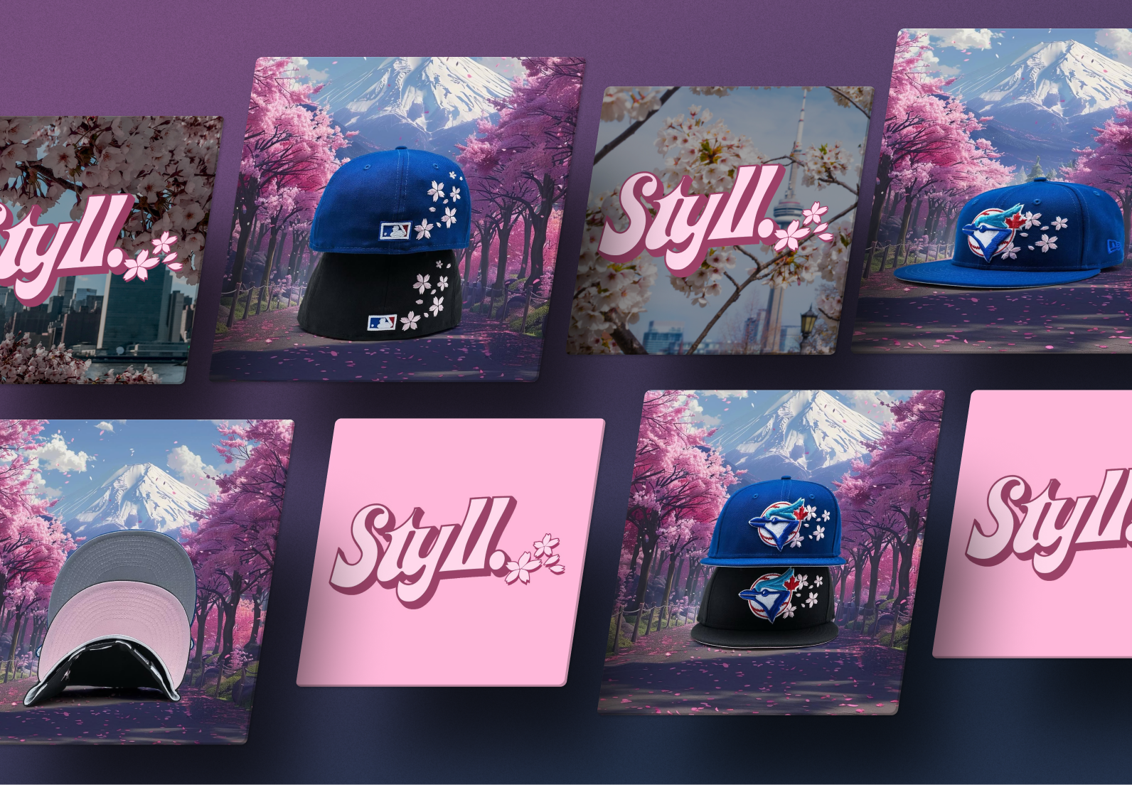 Styll Cherry Blossom collection caps and collection logo